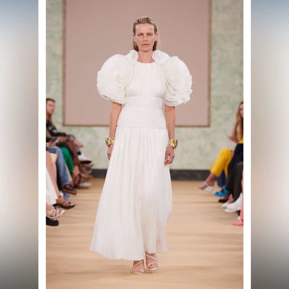 AJE White Sculptura Pleated Layered-Sleeve Dress